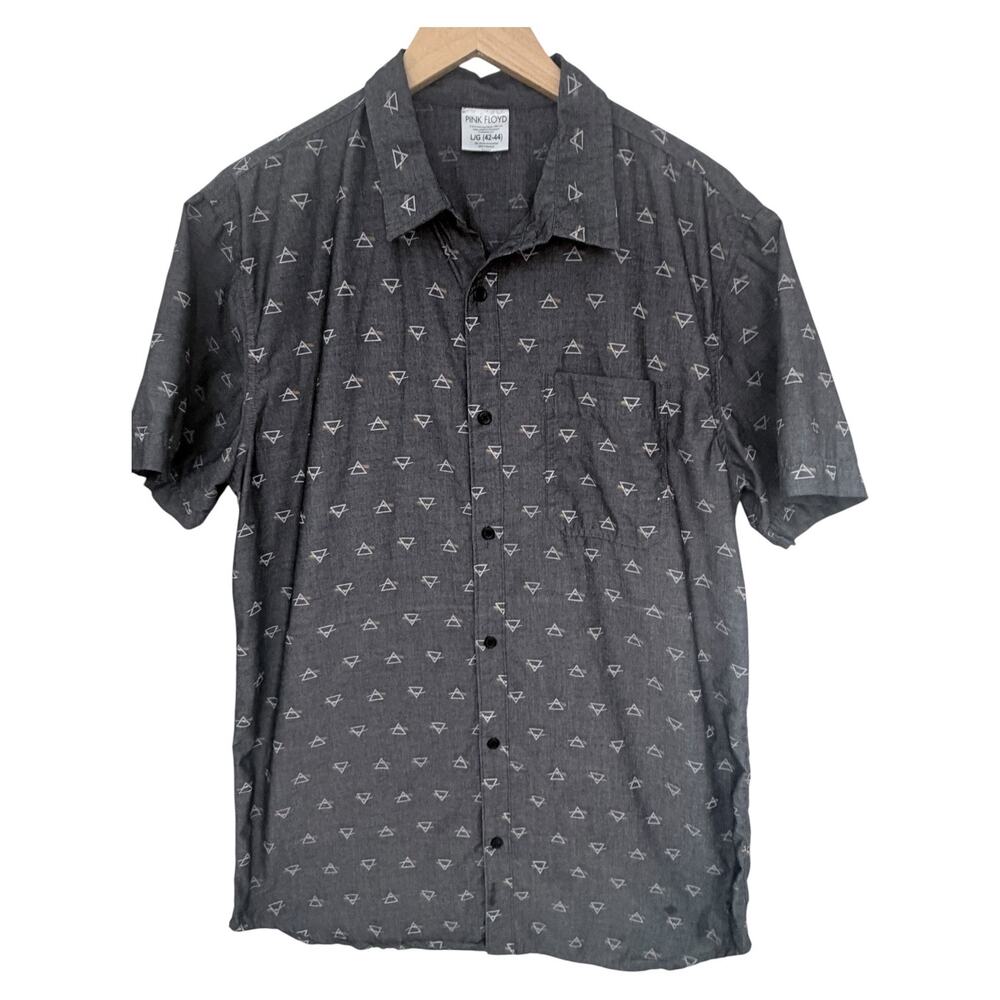 Pink Floyd Button Up Shirt Mens Large Gray Prism Graphic Short Sleeve